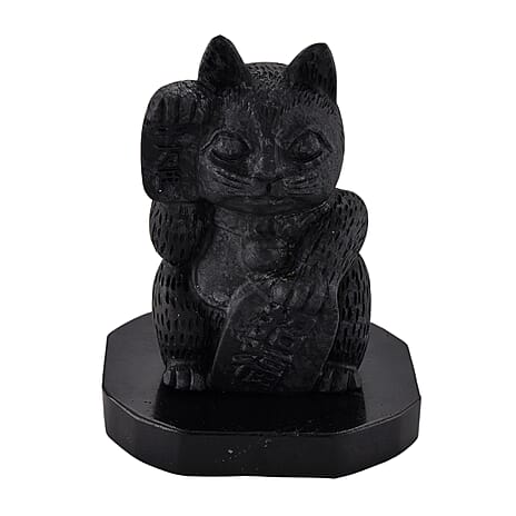 Natural Shungite Maneki Neko Lucky Cat Figurine 920.00 Ct.