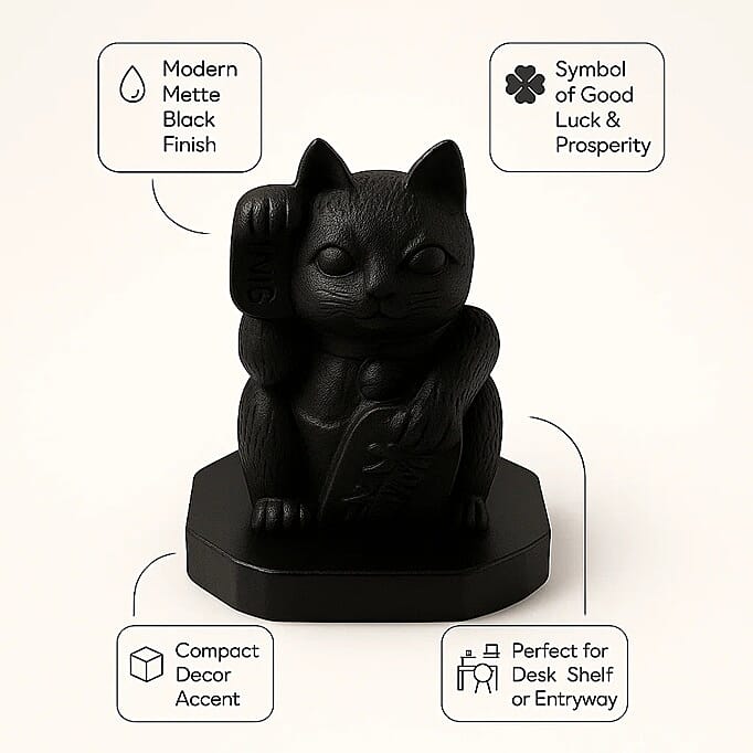 Natural Shungite Maneki Neko Lucky Cat Figurine 920.00 Ct.