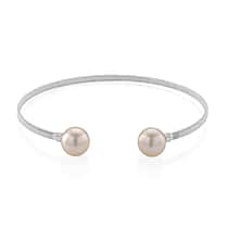 Designer Inspired - D'Joy Edison Pearl Cuff Bangle in Rhodium Overlay Sterling Silver (Size 7)