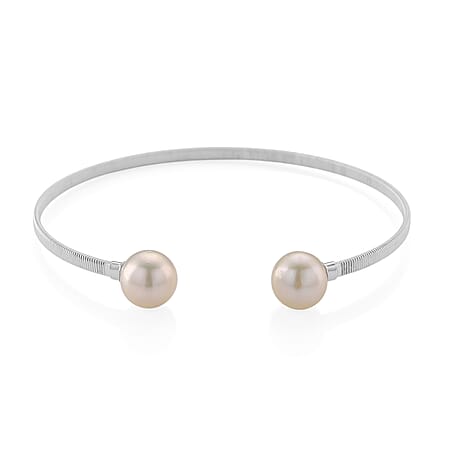 Designer Inspired - D'Joy Edison Pearl Cuff Bangle in Rhodium Overlay Sterling Silver