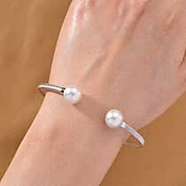 Designer Inspired - D'Joy Edison Pearl Cuff Bangle in Rhodium Overlay Sterling Silver (Size 7)