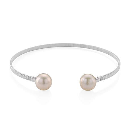Designer Inspired - D'Joy Edison Pearl Cuff Bangle in Rhodium Overlay Sterling Silver