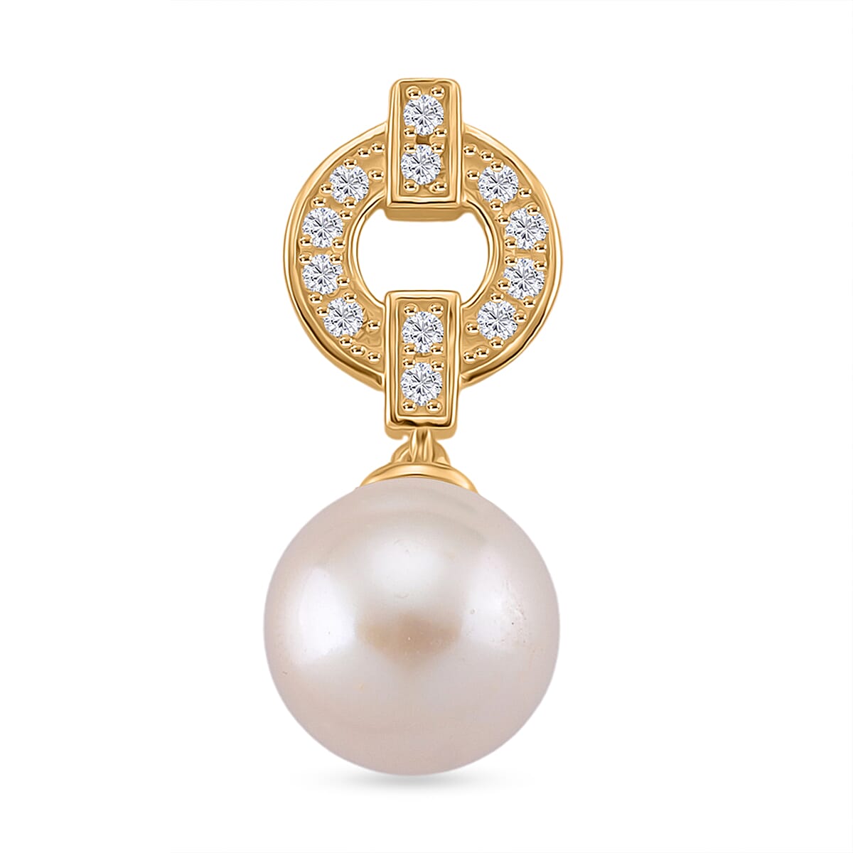 XMAS SPECIAL TELETHON DEAL - Designer Inspired - White Edison Pearl & Natural Zircon Pendant in Yellow Gold Plated Sterling Silver