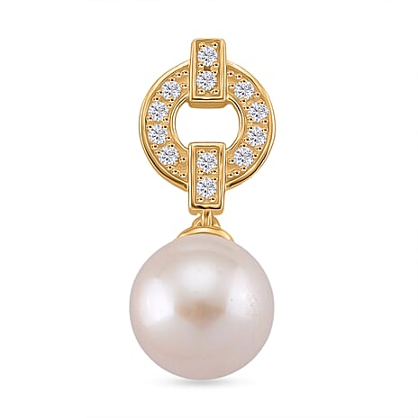 XMAS SPECIAL TELETHON DEAL - Designer Inspired - White Edison Pearl & Natural Zircon Pendant in Yellow Gold Plated Sterling Silver
