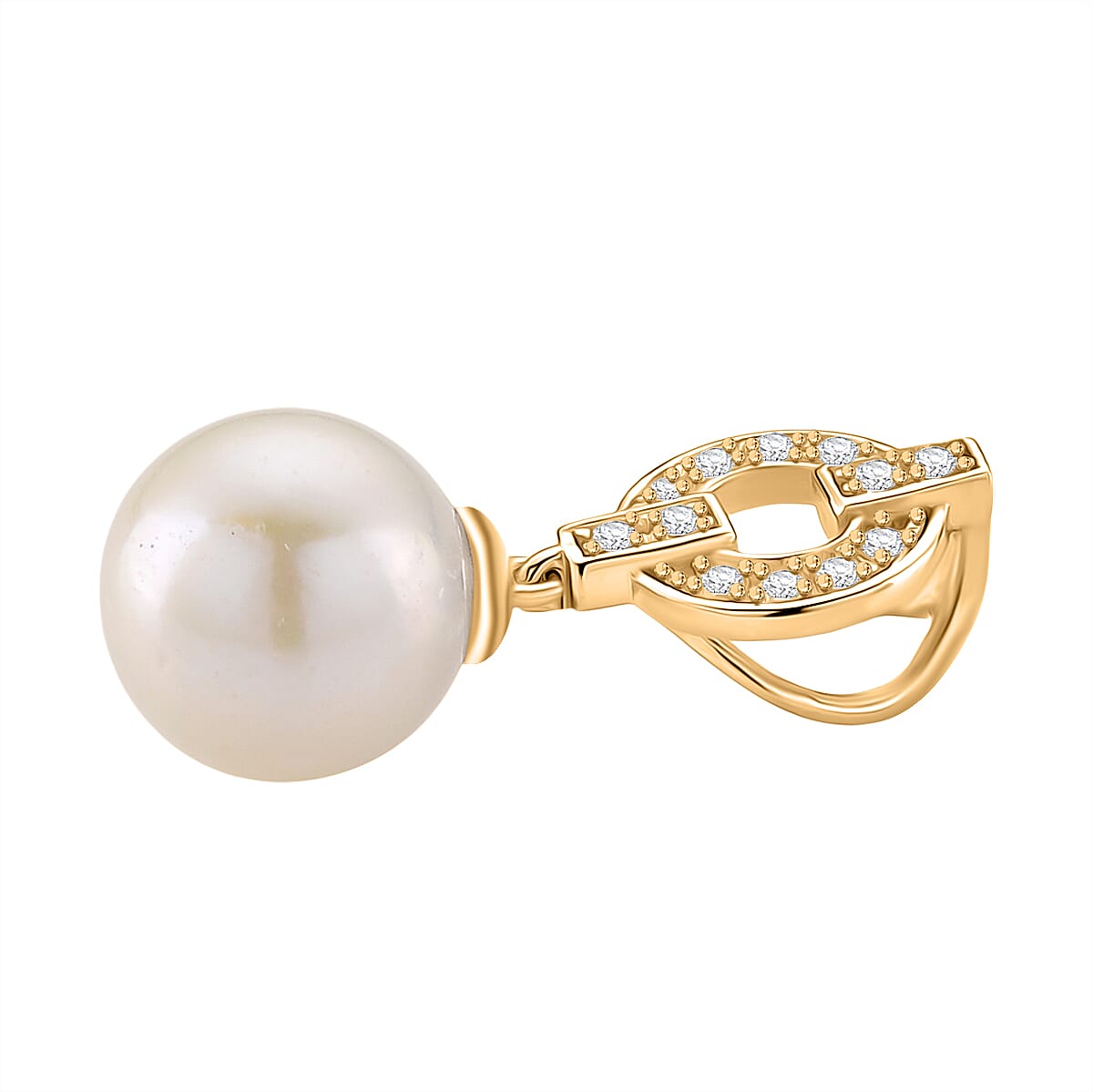 XMAS SPECIAL TELETHON DEAL - Designer Inspired - White Edison Pearl & Natural Zircon Pendant in Yellow Gold Plated Sterling Silver