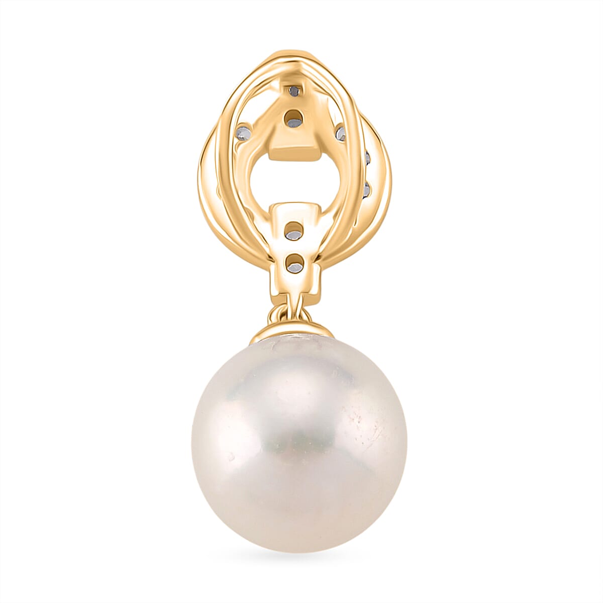 XMAS SPECIAL TELETHON DEAL - Designer Inspired - White Edison Pearl & Natural Zircon Pendant in Yellow Gold Plated Sterling Silver