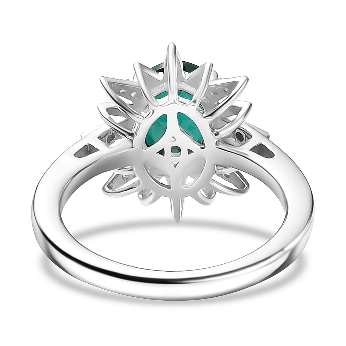 Lab Grown Emerald & White Zircon Ring in Rhodium Overlay Sterling Silver 1.75 Ct.