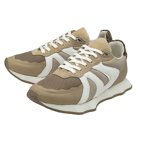 Ravel Suede Leather Blend Lace Up Trainers (Size 4) - Beige