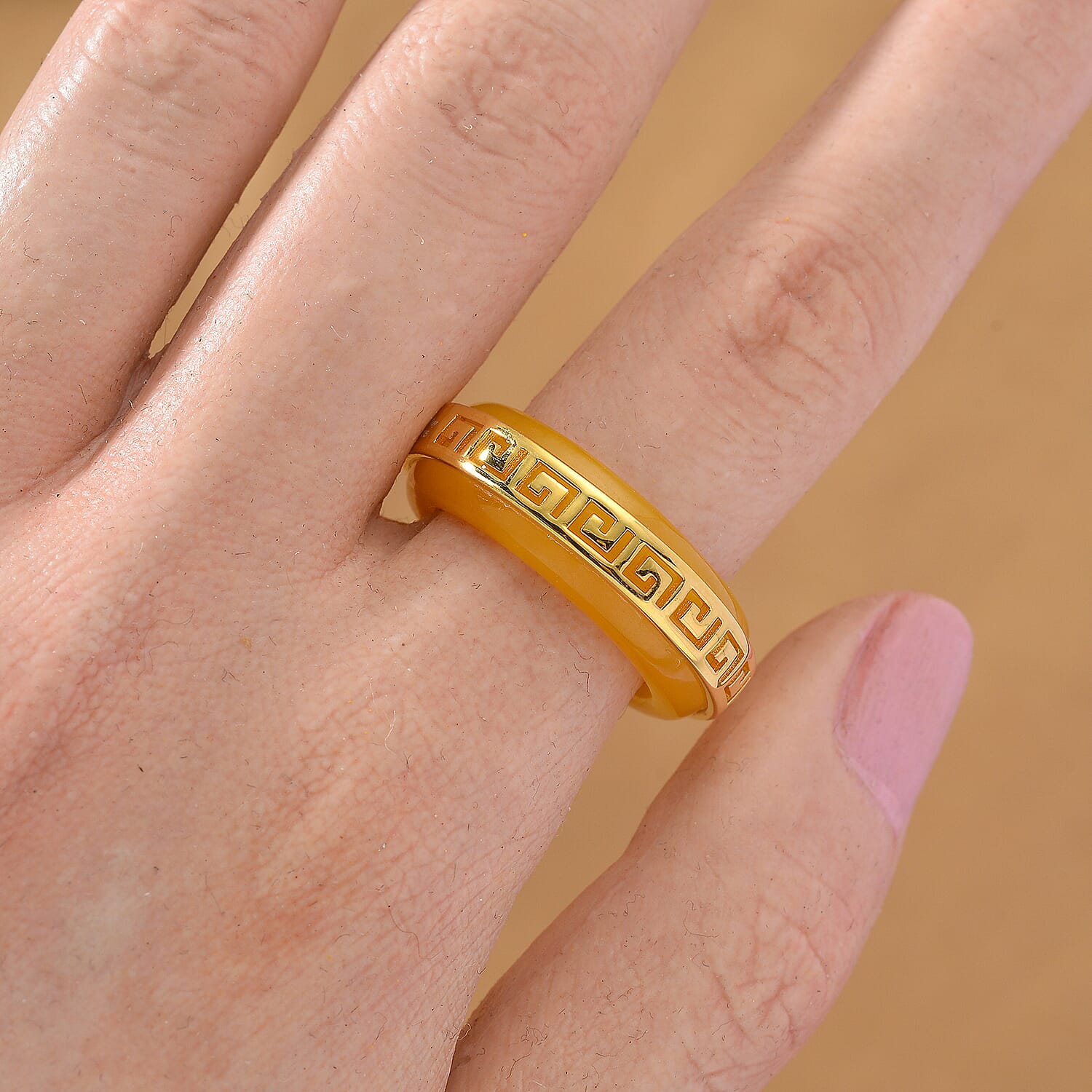 D'Joy Honey Jade Ring in Yellow Gold Plated Sterling Silver 25.00 Ct.