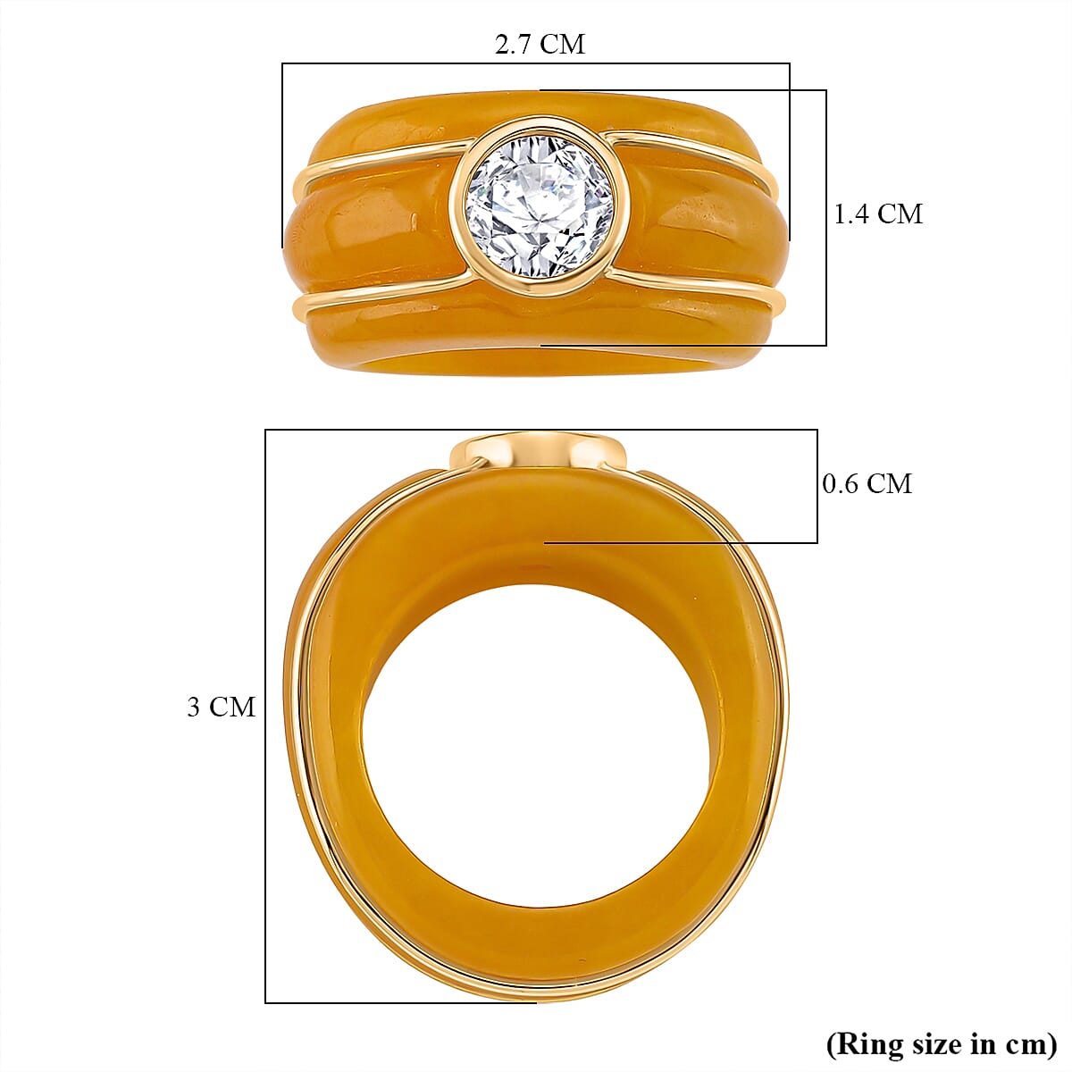 D'Joy Moissanite & Dyed Honey Jade Ring in Yellow Gold Plated Sterling Silver 35.33 Ct.