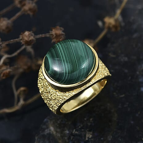 EverTrue Malachite Solitaire Ring in Yellow Gold Tone 16.69 Ct.