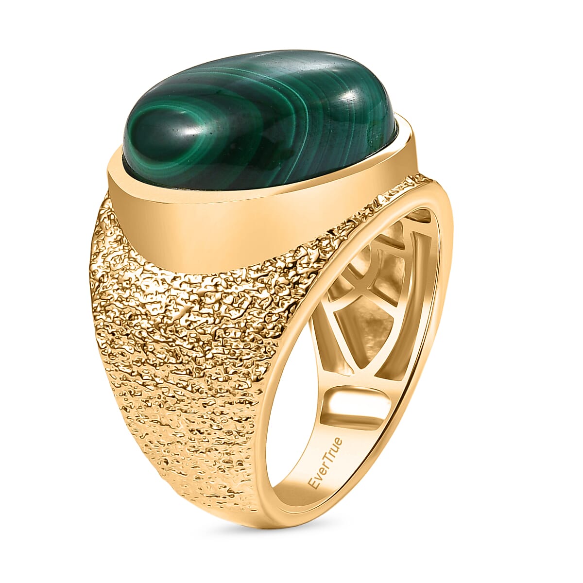 EverTrue Malachite Solitaire Ring in Yellow Gold Tone 16.69 Ct.
