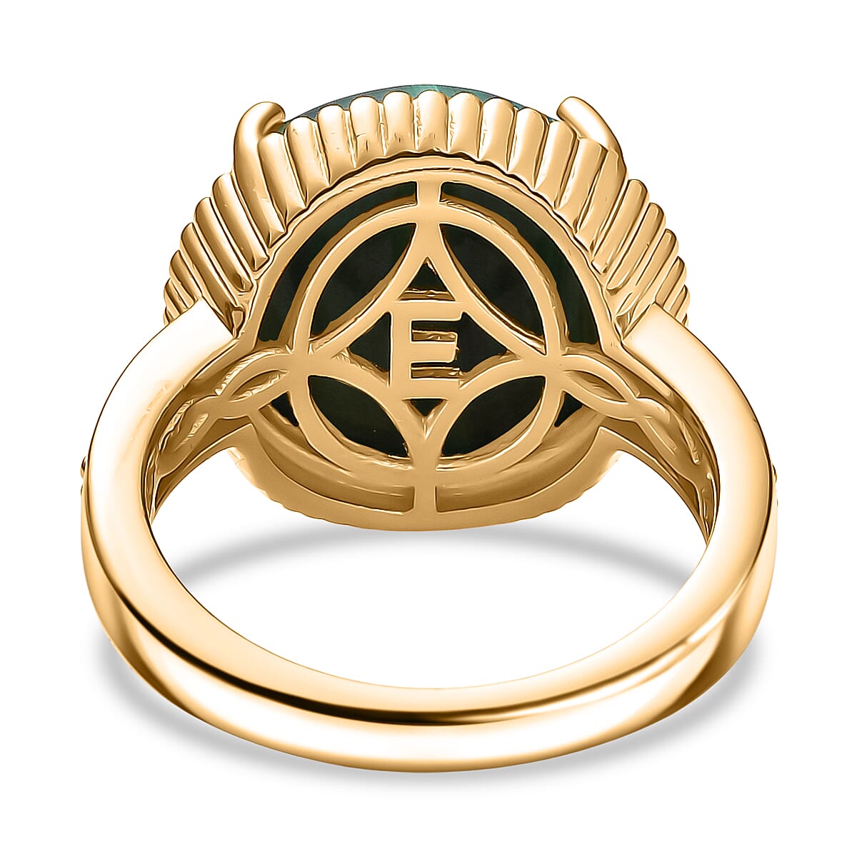 EverTrue Malachite & White Zircon Solitaire Ring in Yellow Gold Tone 12.28 Ct.