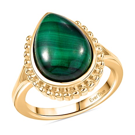 EverTrue Malachite Solitaire Ring in Yellow Gold Tone 9.12 Ct.