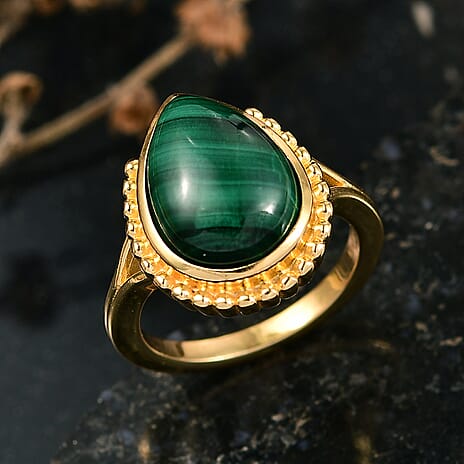 EverTrue Malachite Solitaire Ring in Yellow Gold Tone 9.12 Ct.