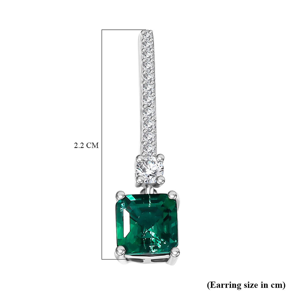 Lab Grown Emerald & White Zircon Dangling Earring in Rhodium Overlay Sterling Silver 2.06 Ct.