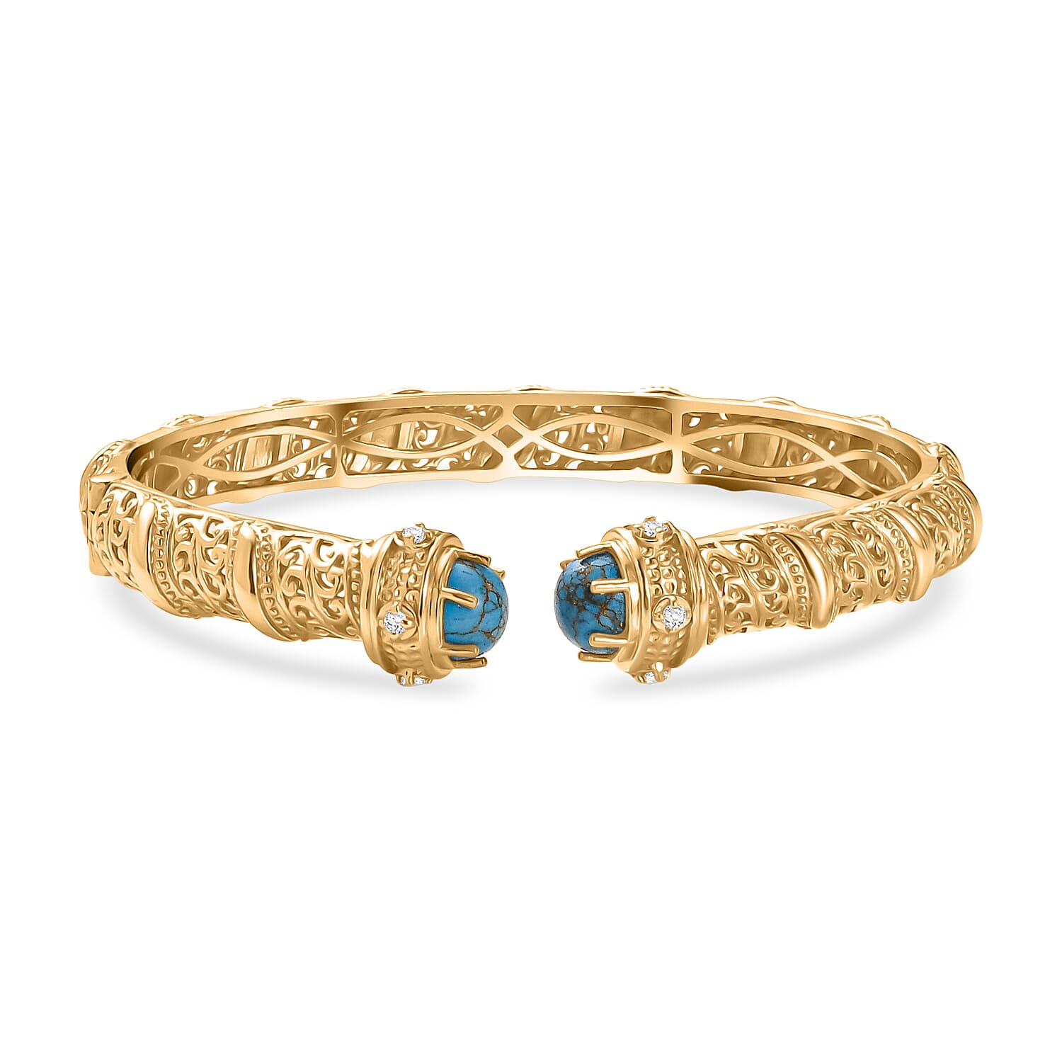 EverTrue Blue Turquoise, Blue Zircon Full Bangle Pure Yellow Brass  4.708  Ct.