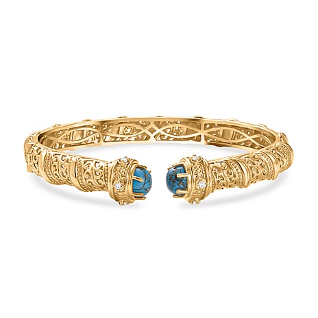 EverTrue Blue Turquoise, Blue Zircon Full Bangle Pure Yellow Brass  4.708  Ct.