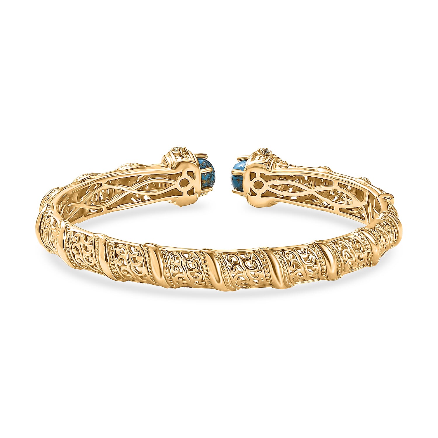 EverTrue Blue Turquoise, Blue Zircon Full Bangle Pure Yellow Brass  4.708  Ct.