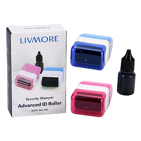 LIVMORE Set Of 2 Advanced ID Roller Security Stampers With Refil Ink - Blue & Pink
