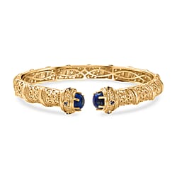 EverTrue Lapis Lazuli, Iolite Cuff Bangle (Size - 7.5) in Yellow Gold Plated 5.22 Ct.