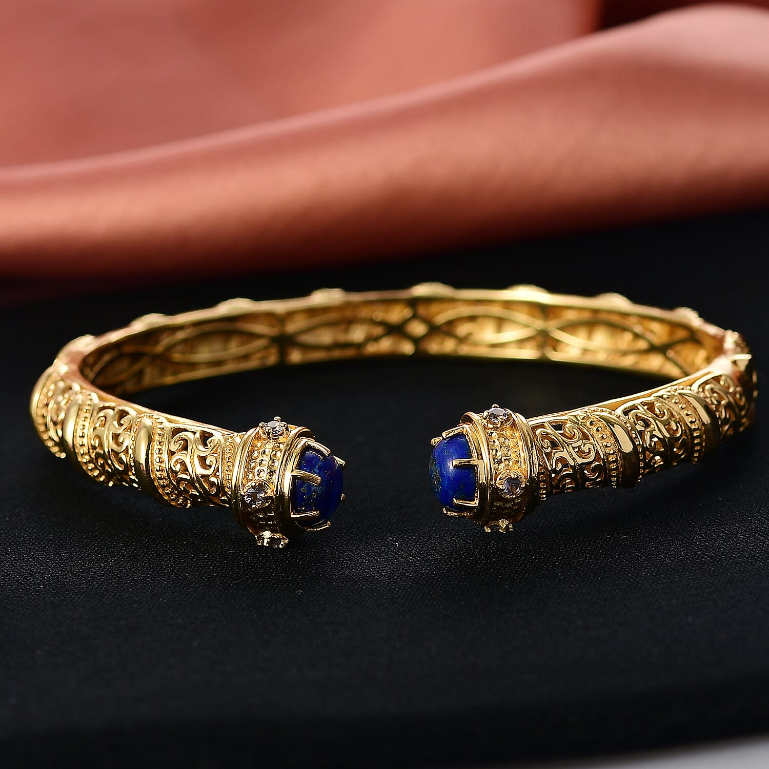 EverTrue Lapis Lazuli & Iolite Full Bangle in Yellow Gold Plated 5.22 Ct.