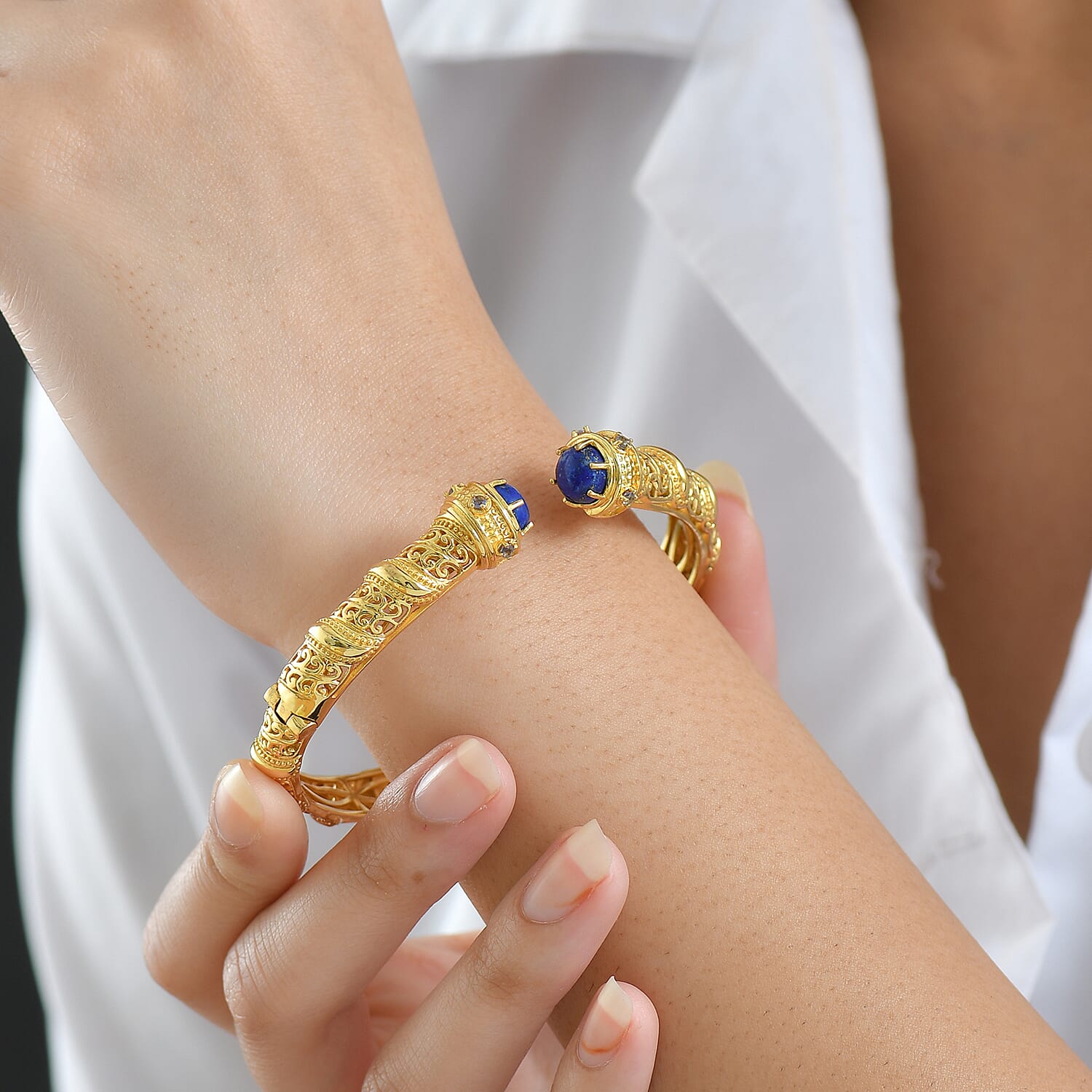 EverTrue Lapis Lazuli & Iolite Full Bangle in Yellow Gold Plated 5.22 Ct.