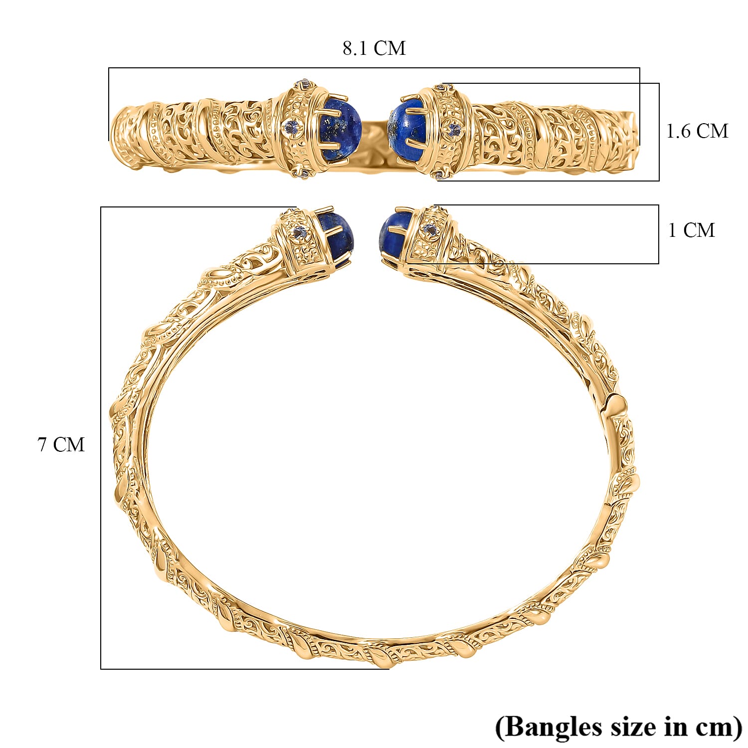 EverTrue Lapis Lazuli & Iolite Full Bangle in Yellow Gold Plated 5.22 Ct.