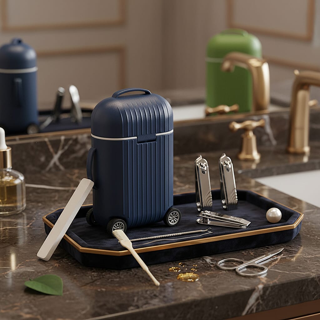 LIVMORE Set of 2 Compact 8 Piece Mini Travel Case Nail Kits - Blue & Green