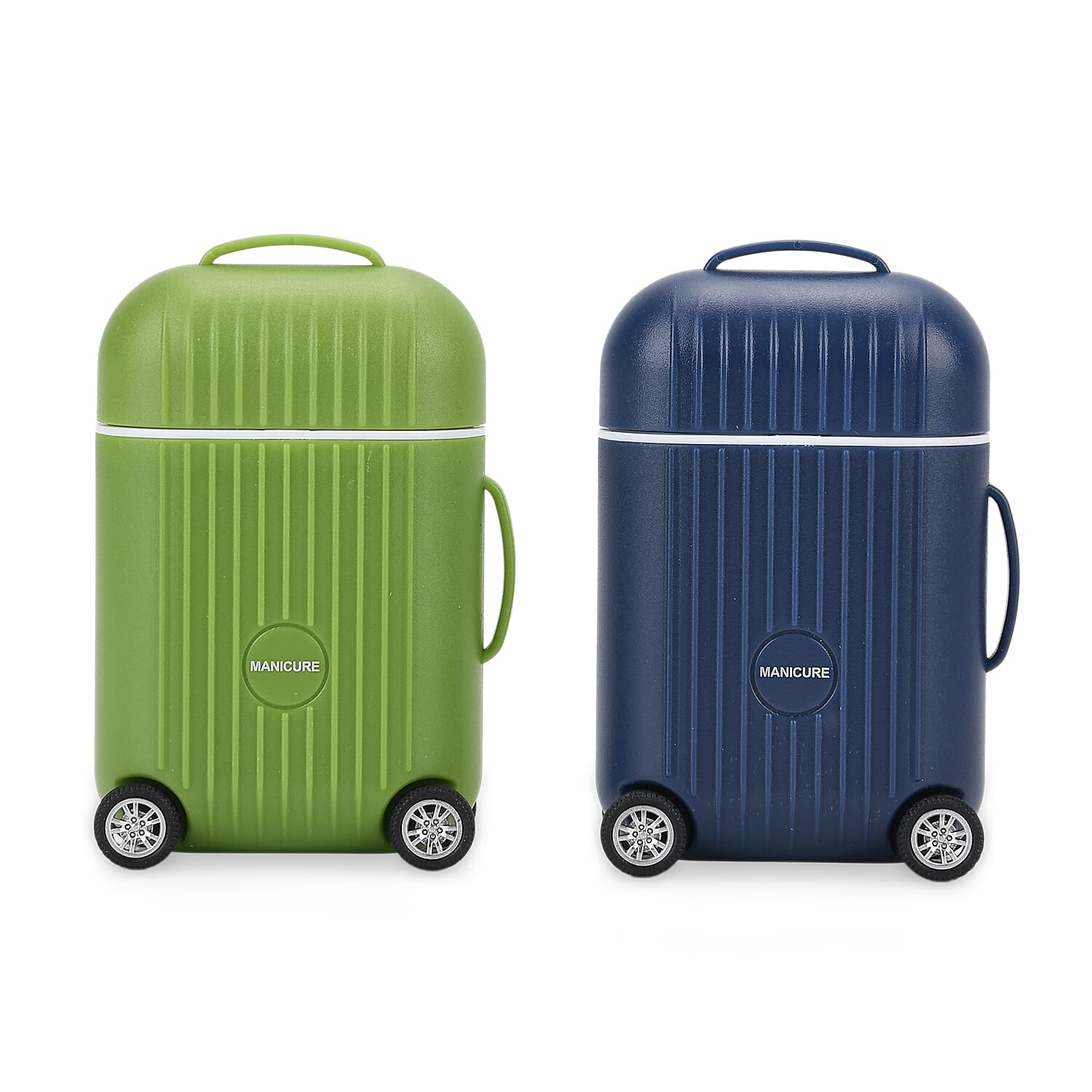 LIVMORE Set of 2 Compact 8 Piece Mini Travel Case Nail Kits - Blue & Green