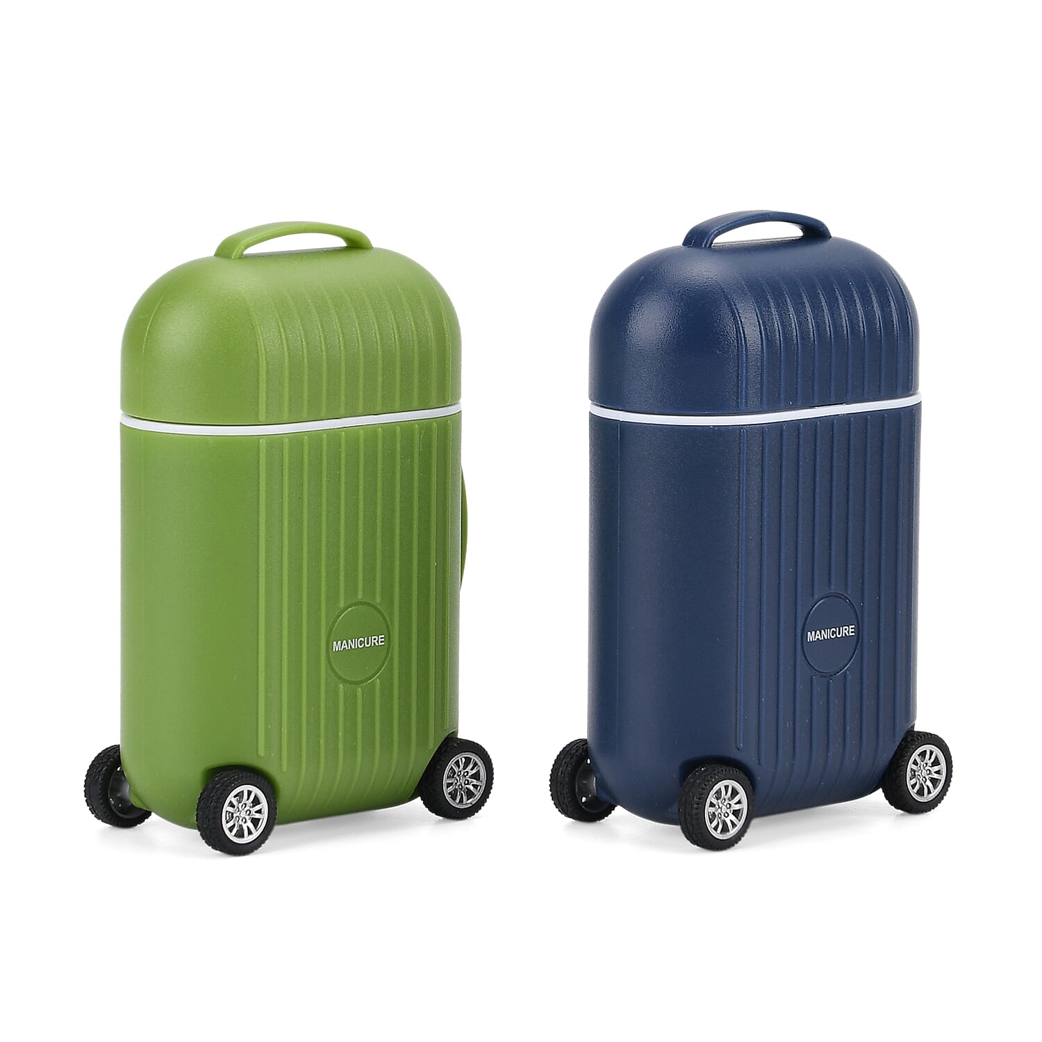 LIVMORE Set of 2 Compact 8 Piece Mini Travel Case Nail Kits - Blue & Green