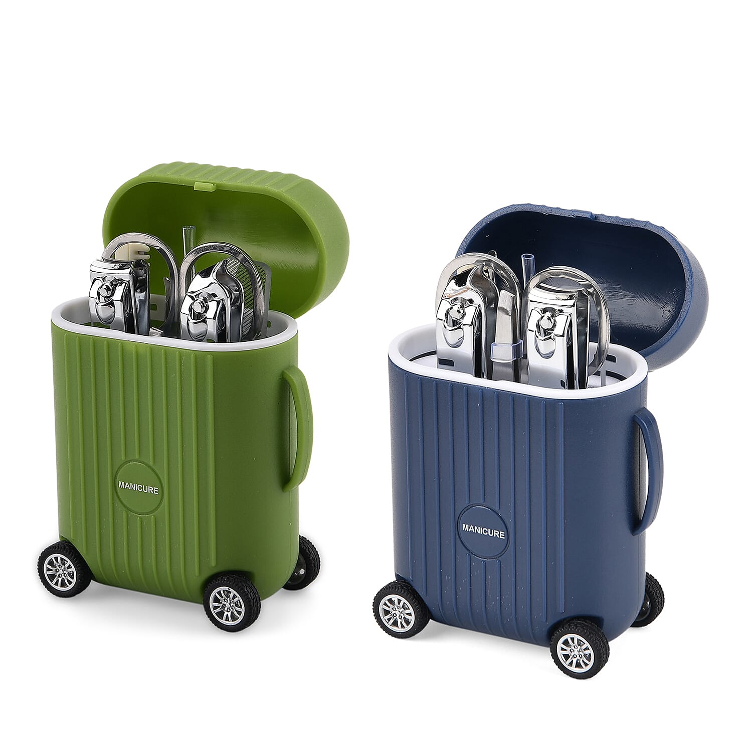LIVMORE Set of 2 Compact 8 Piece Mini Travel Case Nail Kits - Blue & Green