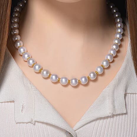 One Time Deal - Edison Pearl Beads (10MM) Necklace (Size 20) in Yellow Gold Plated Sterling Silver