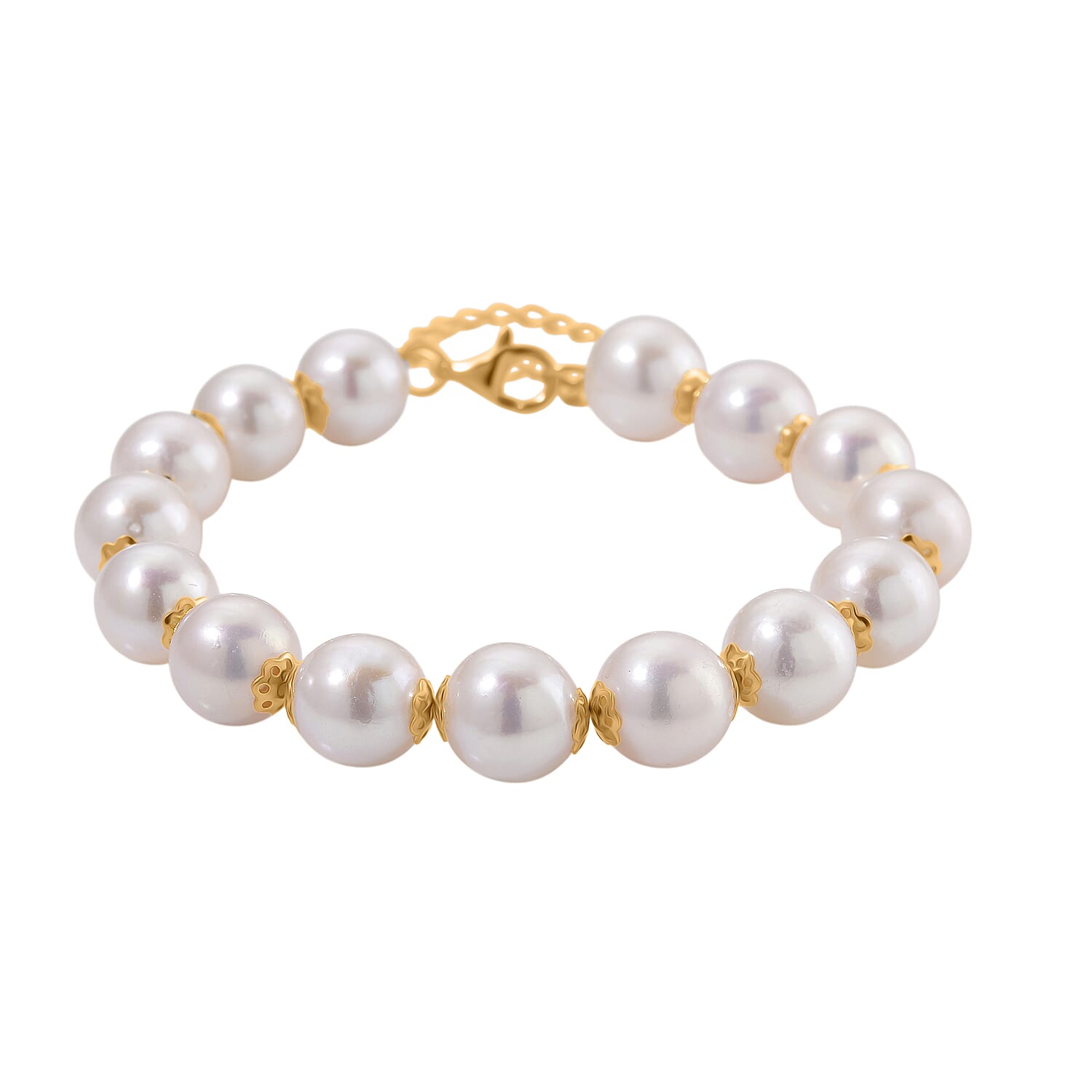 Designer Inspired Edison Pearl Beads Bracelet (Size 7) with Lobster Clasp in Yellow Gold Overlay Sterling Silver 116.50 Ct.