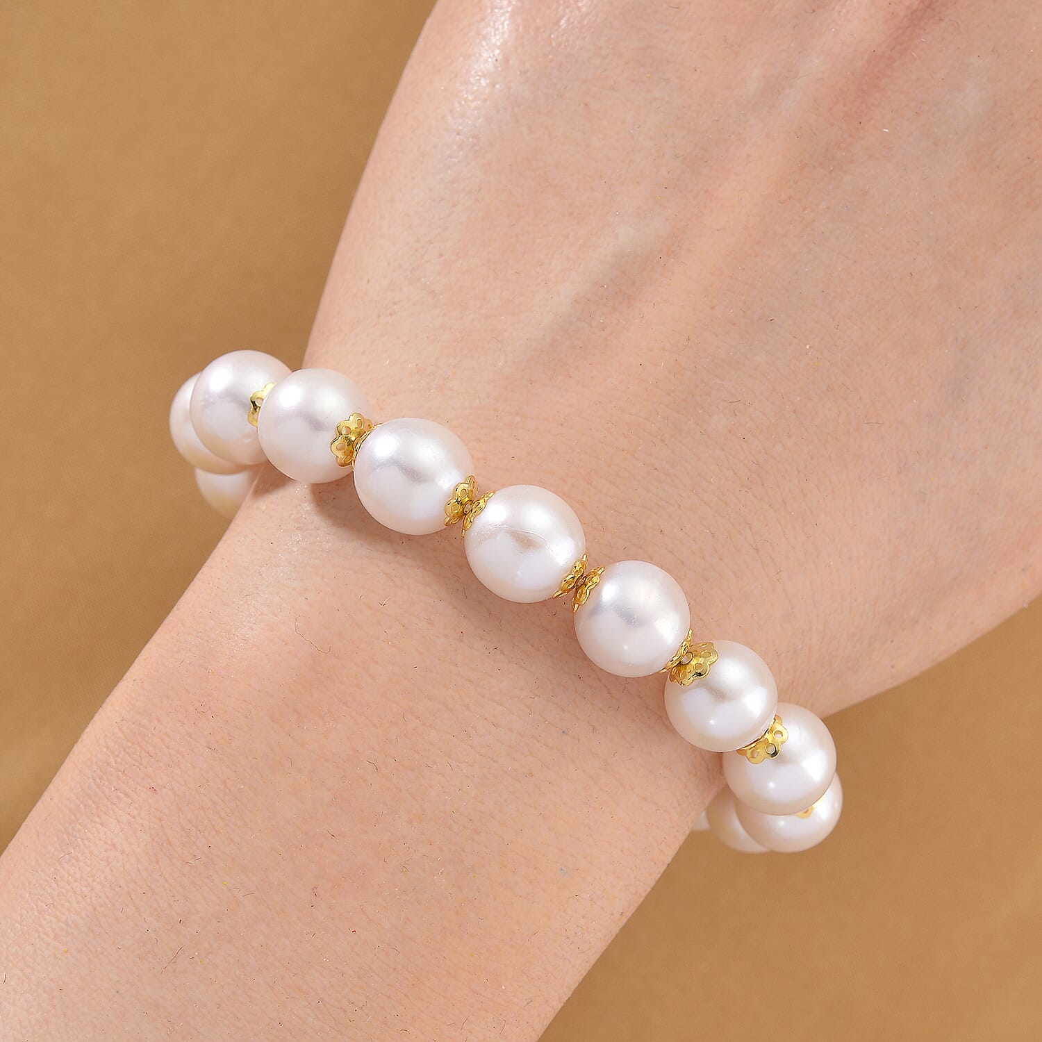 Designer Inspired Edison Pearl Beads Bracelet (Size 7) with Lobster Clasp in Yellow Gold Overlay Sterling Silver 116.50 Ct.