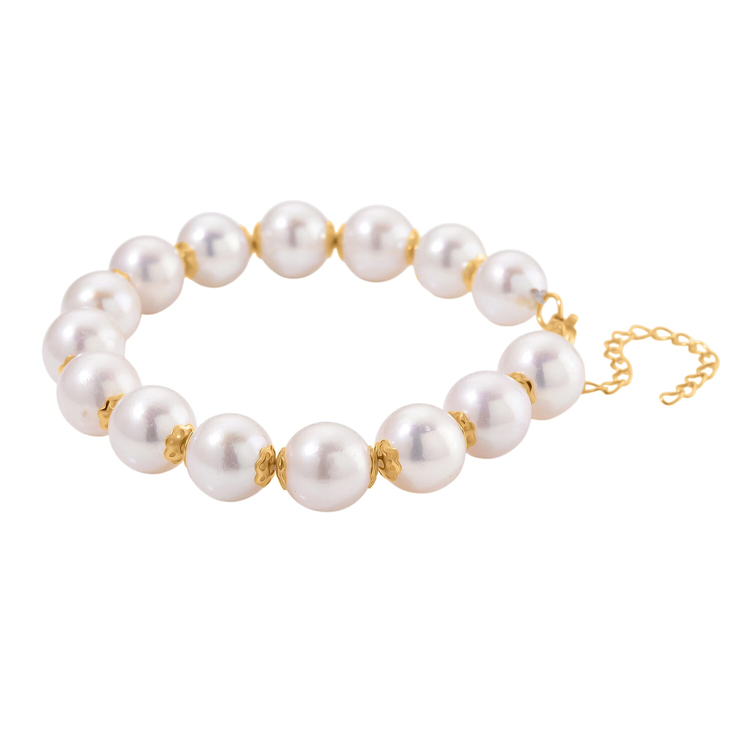 Designer Inspired Edison Pearl Beads Bracelet (Size 7) with Lobster Clasp in Yellow Gold Overlay Sterling Silver 116.50 Ct.