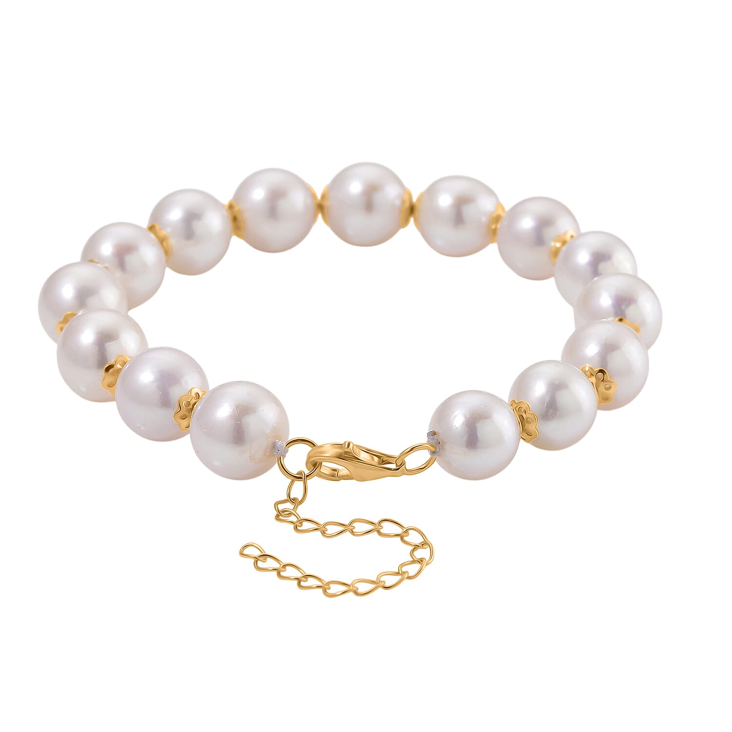 Designer Inspired Edison Pearl Beads Bracelet (Size 7) with Lobster Clasp in Yellow Gold Overlay Sterling Silver 116.50 Ct.