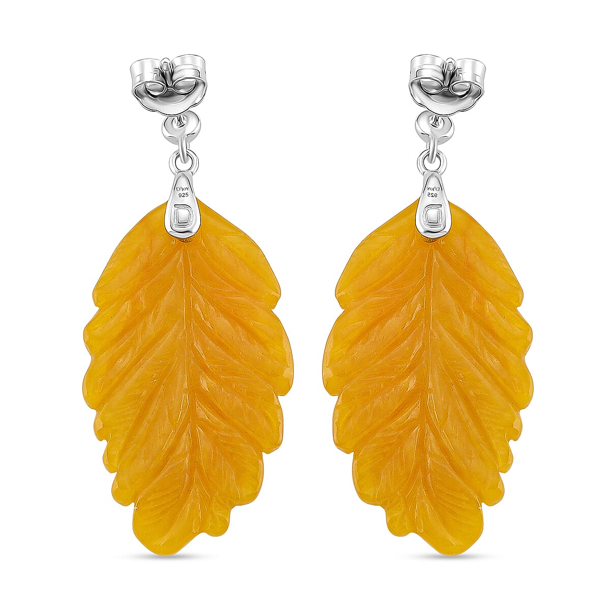 D'Joy Honey Jade Leaf Earring with Push Back in Rhodium Overlay Sterling Silver 51.96 Ct.