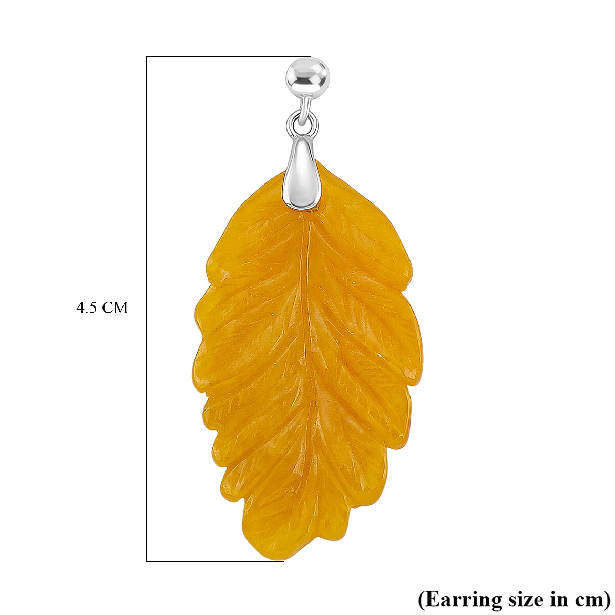 D'Joy Honey Jade Leaf Earring with Push Back in Rhodium Overlay Sterling Silver 51.96 Ct.