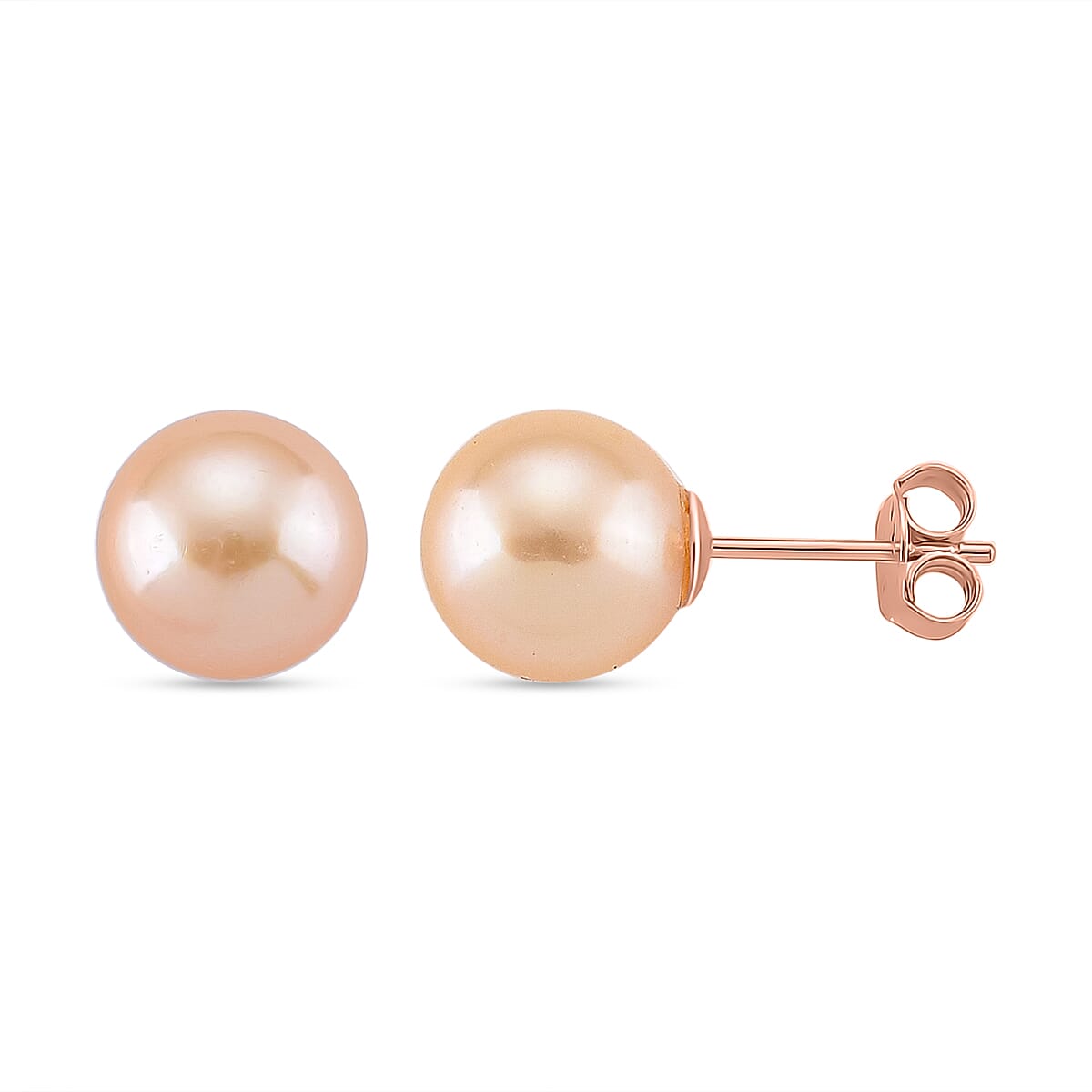 Peach Edison Pearl (10mm) Earring with Push Back in Rose Gold Plated Sterling Silver 9.00 Ct.
