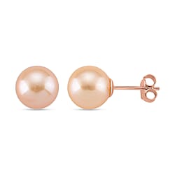Peach Edison Pearl (10mm) Earring with Push Back in Rose Gold Plated Sterling Silver 9.00 Ct.