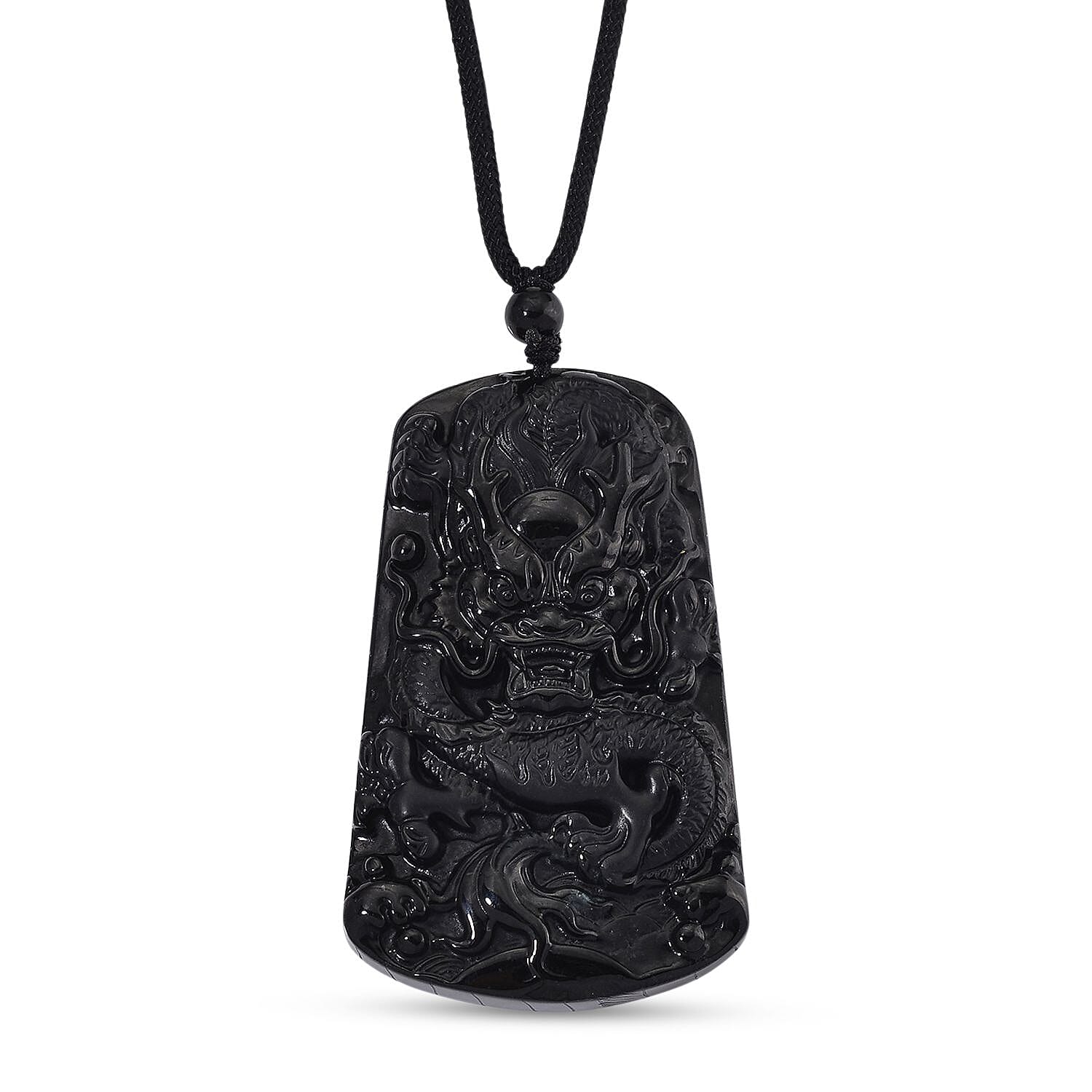 Black Jade Dragon Necklace with Black Cotton Thread (Size 28 Adjustable) 125.00 Ct.