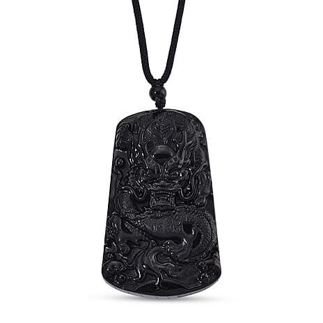 Black Jade Dragon Necklace with Black Cotton Thread (Size 28 Adjustable) 125.00 Ct.