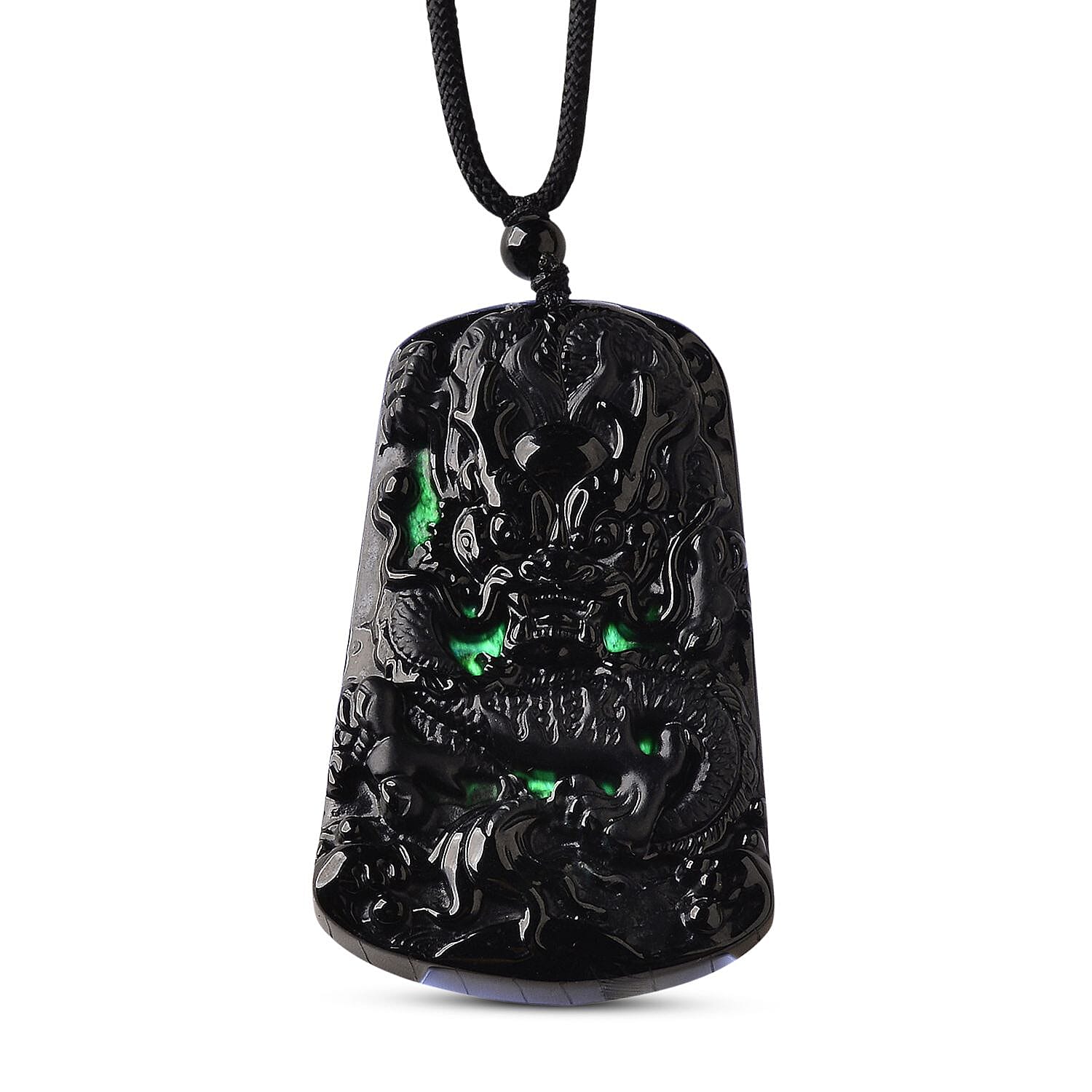Black Jade Dragon Necklace with Black Cotton Thread (Size 28 Adjustable) 125.00 Ct.