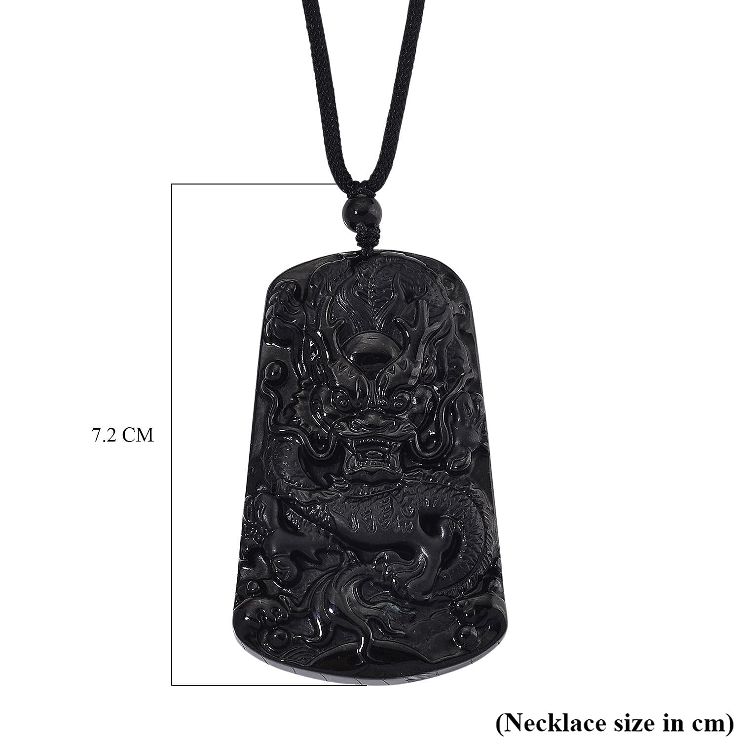 Black Jade Dragon Necklace with Black Cotton Thread (Size 28 Adjustable) 125.00 Ct.