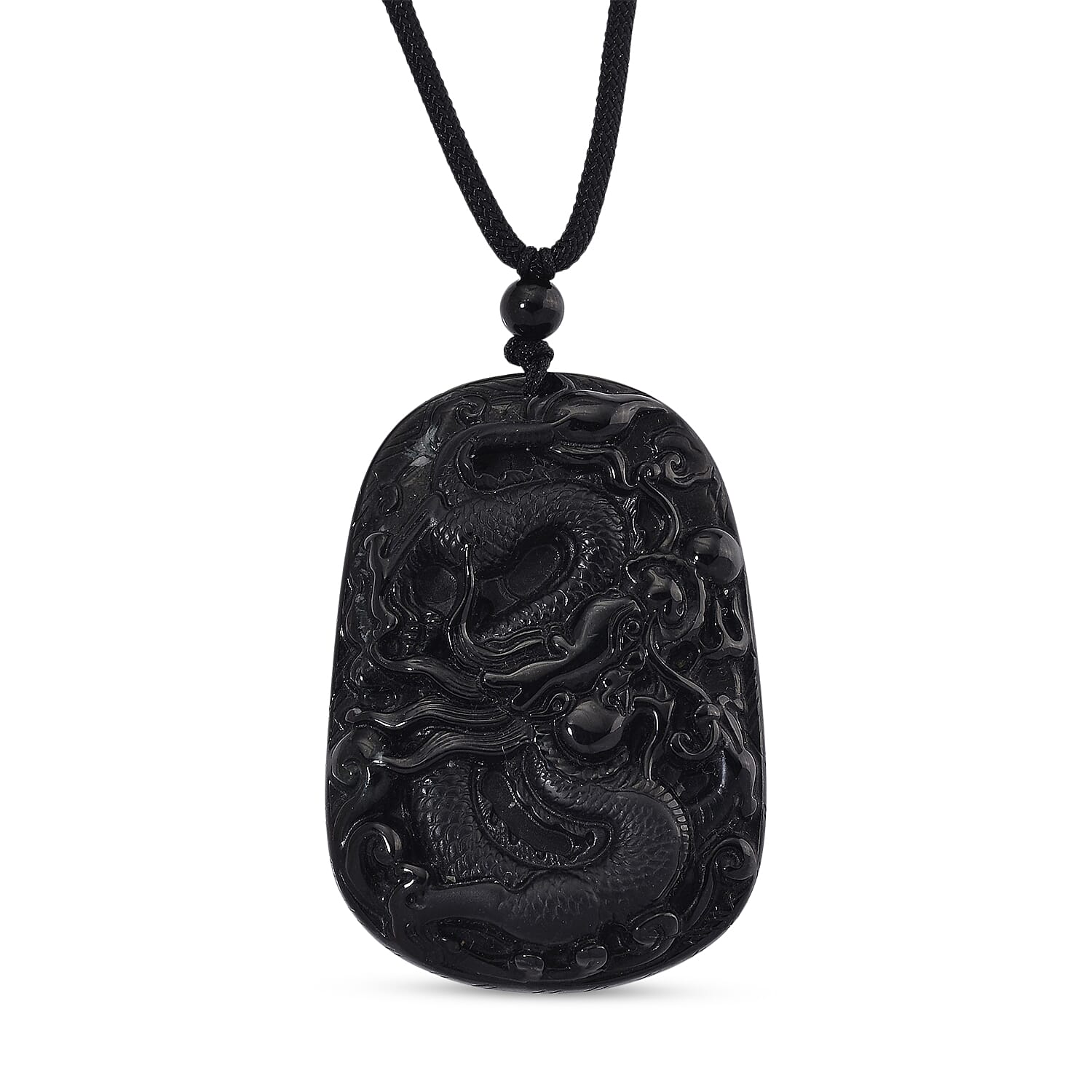Black Jade Dragon Necklace with Black Cotton Thread (Size 30 Adjustable) 125.00 Ct.