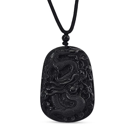 Black Jade Dragon Necklace with Black Cotton Thread (Size 30 Adjustable) 125.00 Ct.