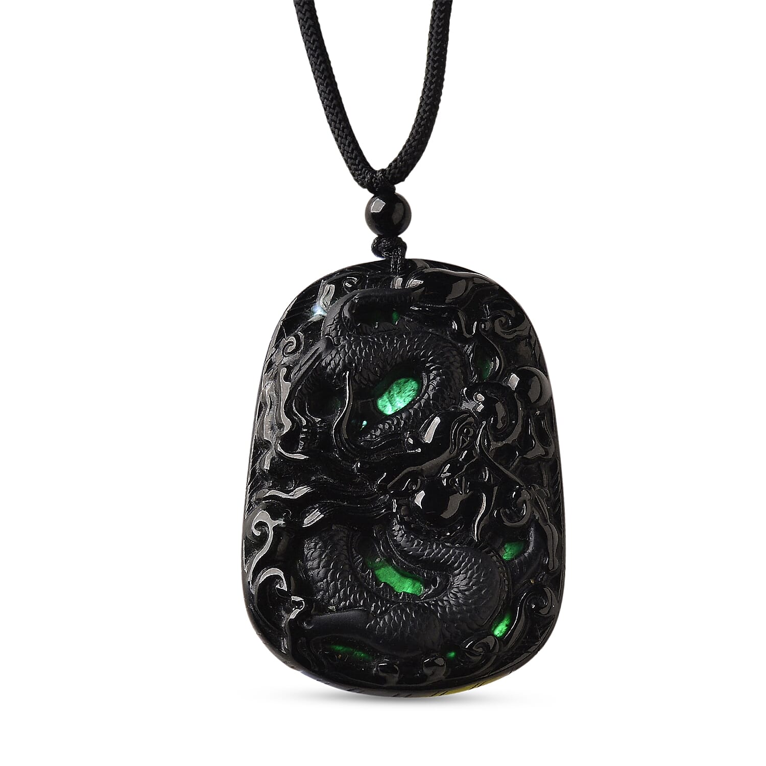 Black Jade Dragon Necklace with Black Cotton Thread (Size 30 Adjustable) 125.00 Ct.