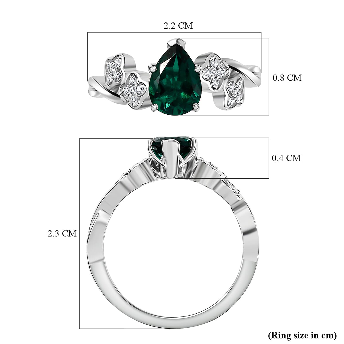 Lab Grown Emerald & White Zircon Ring in Rhodium Overlay Sterling Silver 1.16 Ct.