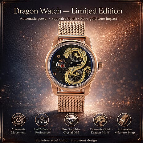 Limited Edition William Hunt London Dragon Watch with Automatic Movt. 5 ATM Water Resistancy, Blue Sapphire Crystal Dial and Adjustable Milanese Strap